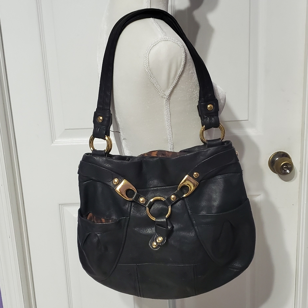 B.Makowsky Black Leather Shoulder Hand Bag